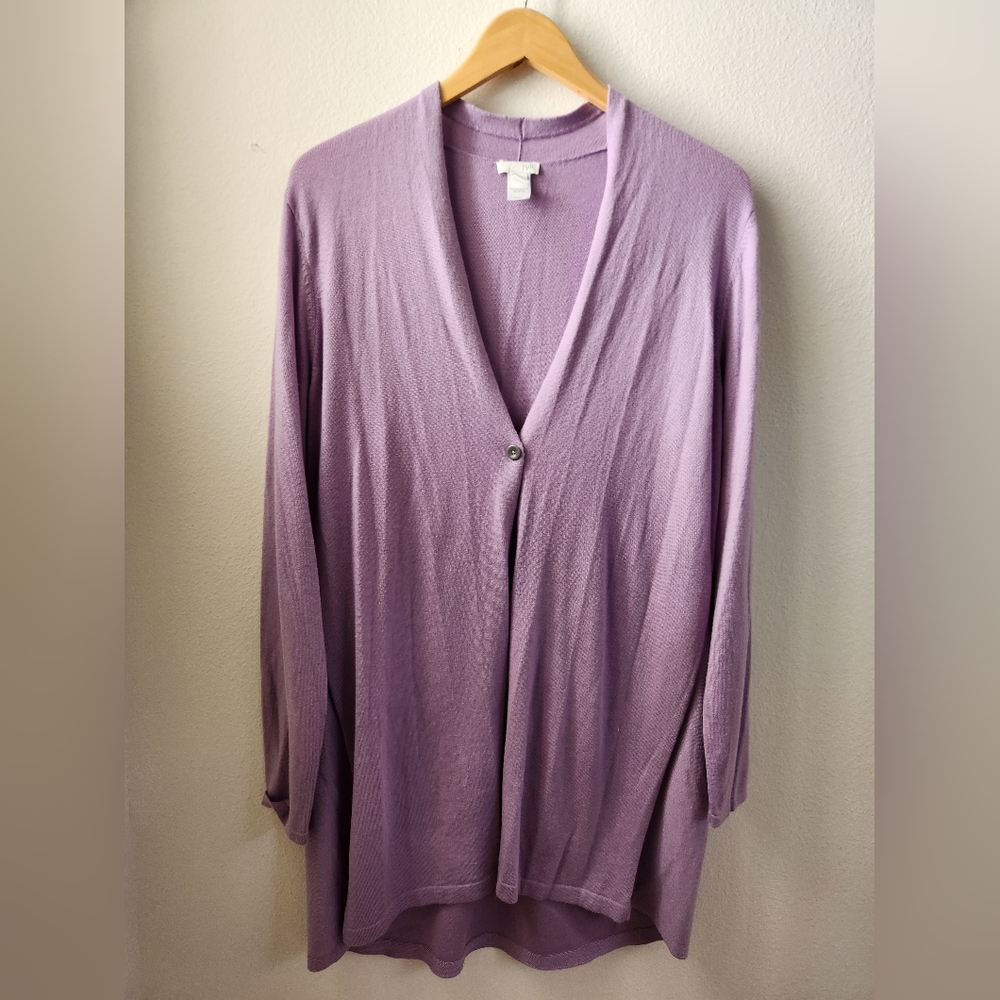J.Jill Women's Long Sleeve One Button Wool Blend Purple Cardigan Size Medium‎